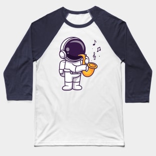 Cute Astronaut Playing Saxophone Music Cartoon Baseball T-Shirt